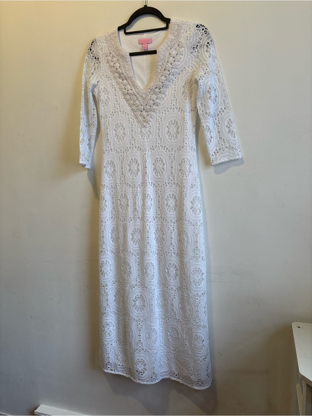 Lilly Pulitzer White Crochet V-Neck Maxi Dress